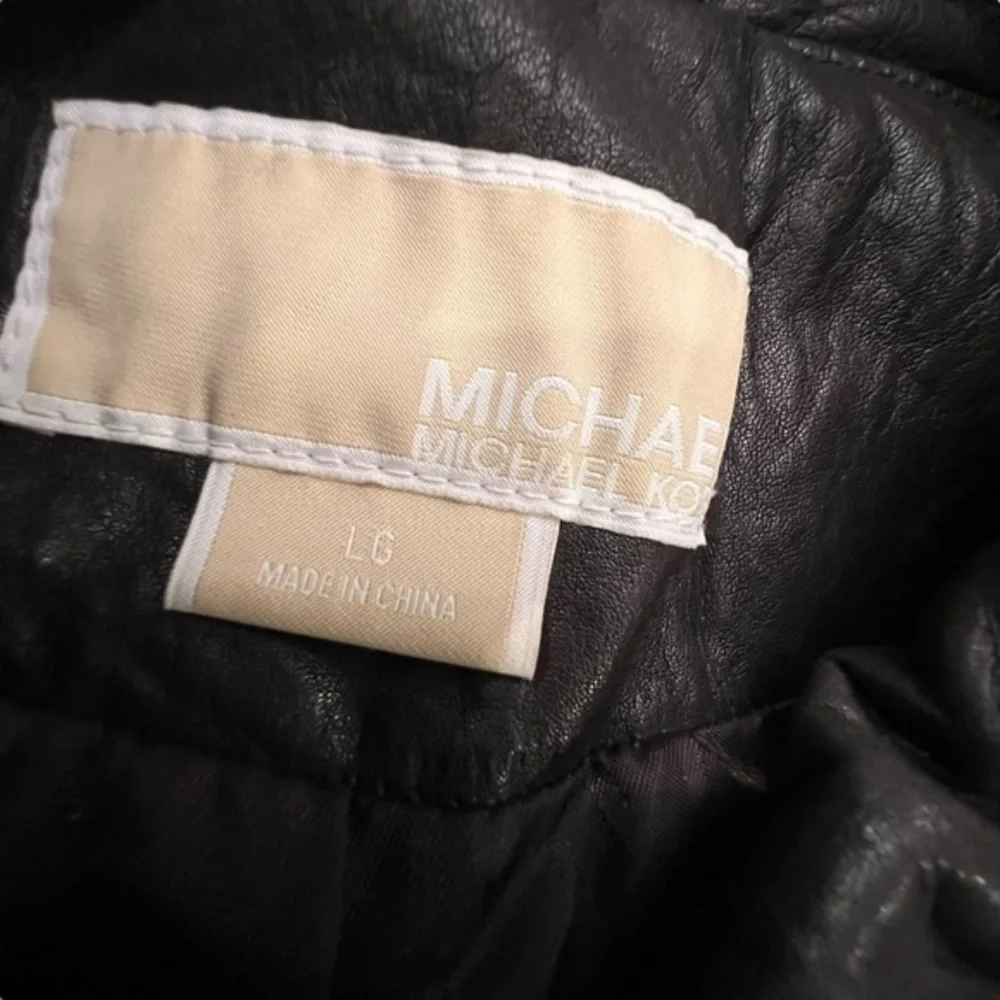Michael Kors Women's Brown Button Front‎ Genuine Leather Coat Large Short Lined